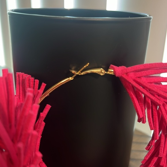 Hot Pink Hoop Fringe Earrings - Picture 4 of 4